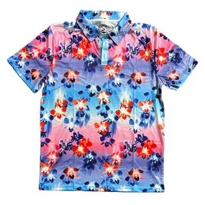 Proud 90 Golf Is Fun Floral Men Small 3/4 Button Collar Multicolor Pullover Polo
